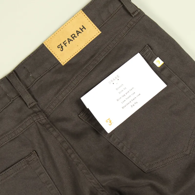 Farah Drake Twill Trousers - Charcoal-3